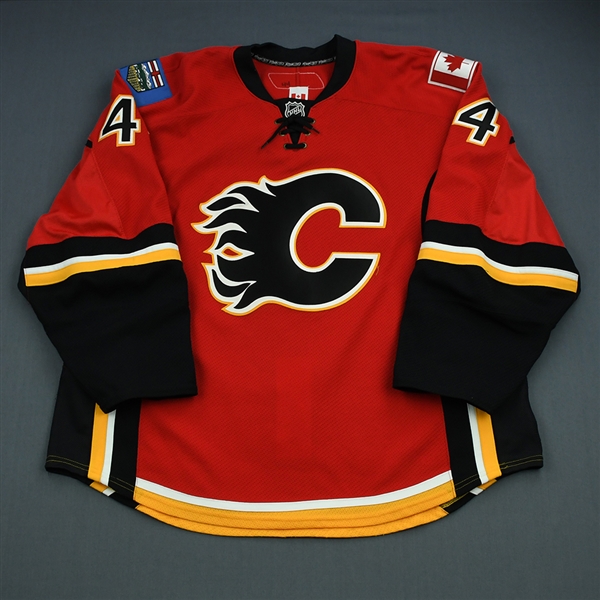 Meyer, Stefan<br>Red Set 1 (First NHL Point)<br>Calgary Flames 2010-11<br>#44 Size: 56