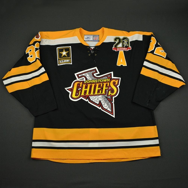 Spence, Jason * <br>Black - w/A,  Chiefs 20 Seasons Patch and ECHL 20 Year Patches<br>Johnstown Chiefs 2007-08<br>#32 Size: 58