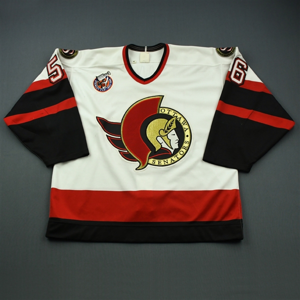 Hamr, Radek * <br>White w/ 100th Anniversary Stanley Cup Patch<br>Ottawa Senators 1992-93<br>#56 Size: 54