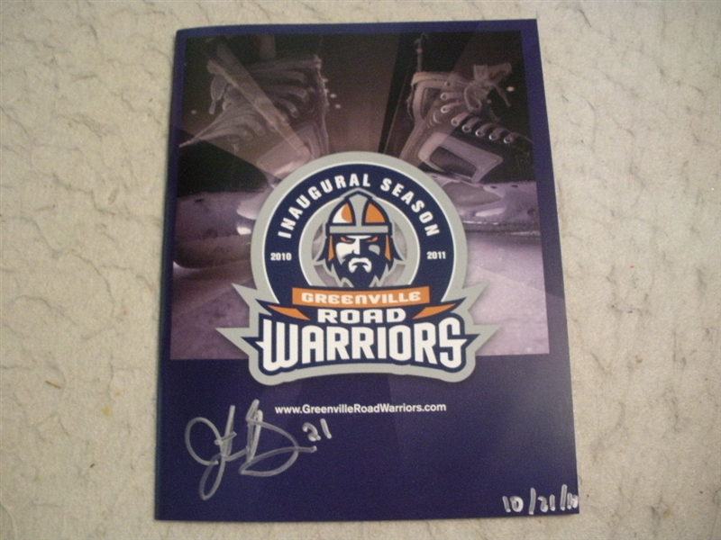 Bowers, Justin<br>October 21, 2010 Inaugural Game Program<br>Greenville Road Warriors 2010-11<br>#21 