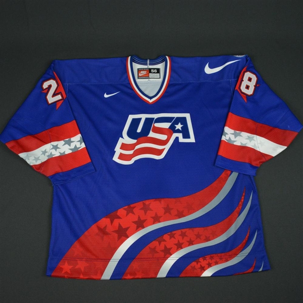 Chambers, Shawn * <br>Blue, World Cup of Hockey,  Pre-Tournament Worn<br>Team USA 1996<br>#28 Size: 56