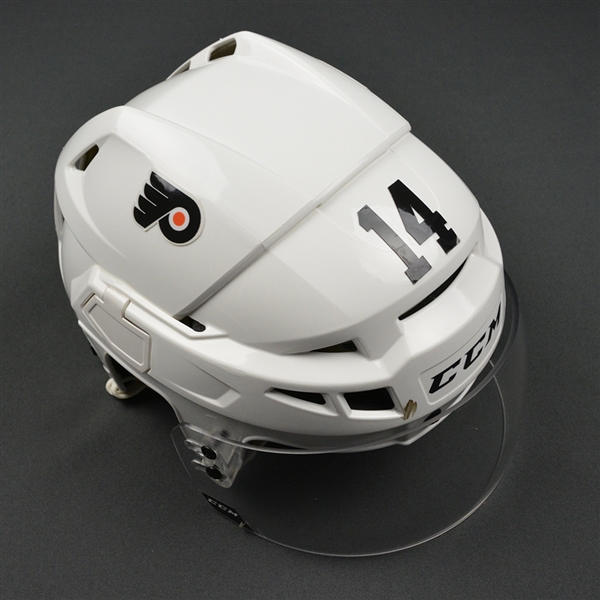 Couturier, Sean<br>White CCM V08 Helmet<br>Philadelphia Flyers 2016-17<br>#14 Size: Small