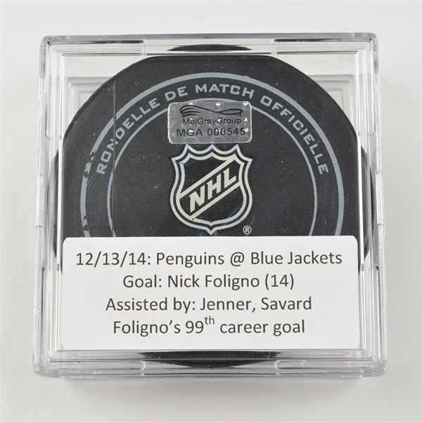 Foligno, Nick<br>December 13, 2014 vs. Pittsburgh Penguins (Blue Jackets Logo)<br>Columbus Blue Jackets 2014-15