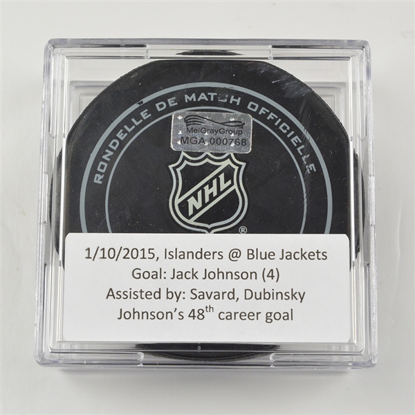 Johnson, Jack<br>January 10, 2015 vs. New York Islanders (Blue Jackets Logo)<br>Columbus Blue Jackets 2014-15