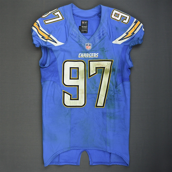 Attaochu, Jerry<br>Powder Blue - worn December 7, 2014 vs. New England Patriots<br>San Diego Chargers 2014<br>#97 Size: 44 L-BK