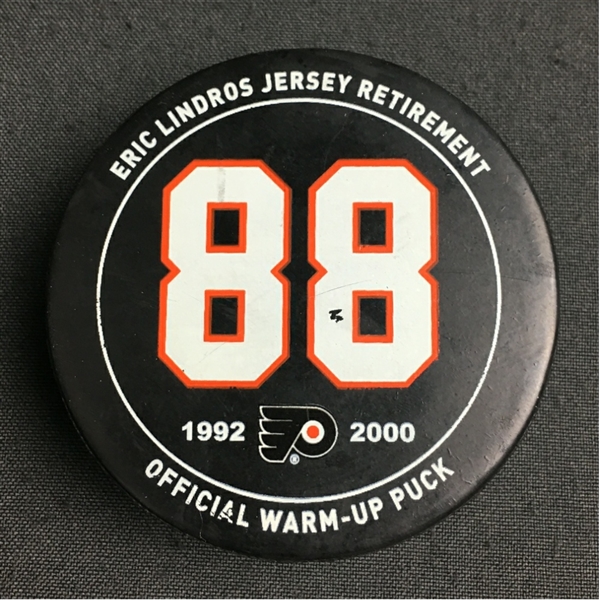 Philadelphia Flyers Warmup Puck<br>January 18, 2018<br>vs. Toronto Maple Leafs<br>Eric Lindros Jersey Retirement Night<br>