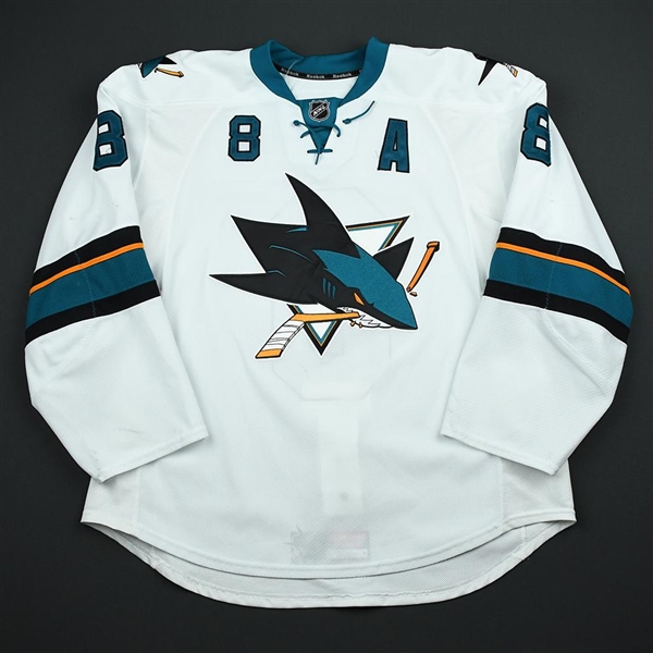 Pavelski, Joe *<br>White - w/A<br>San Jose Sharks 2014-15<br>#8 Size: 56