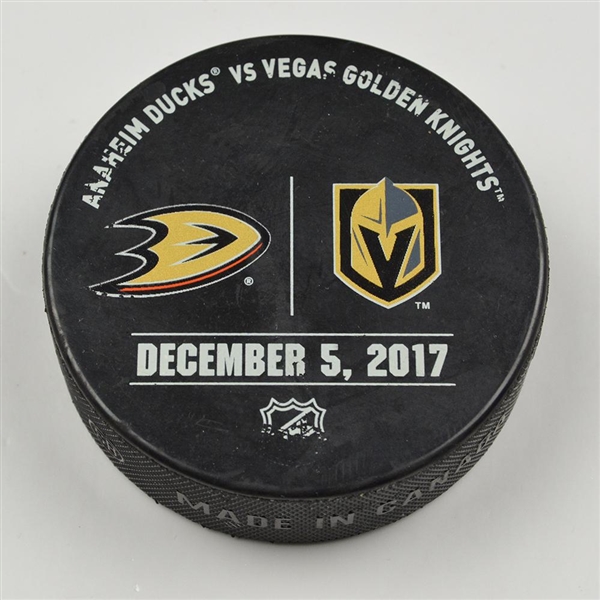 Vegas Golden Knights Warmup Puck<br>December 5, 2017 vs. Anaheim Ducks<br>Vegas Golden Knights 2017-18<br>
