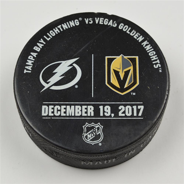 Vegas Golden Knights Warmup Puck<br>December 19, 2017 vs. Tampa Bay Lightning<br>Vegas Golden Knights 2017-18<br>