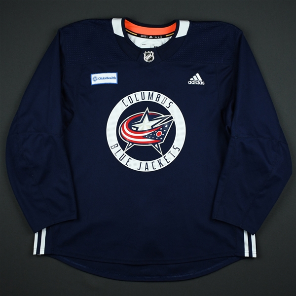 adidas<br>Navy Practice Jersey w/ OhioHealth Patch <br>Columbus Blue Jackets 2017-18<br> Size: 58