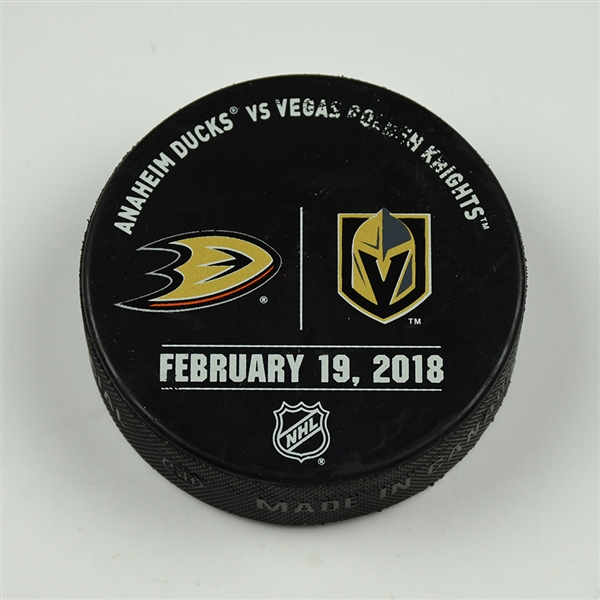 Vegas Golden Knights Warmup Puck<br>February 19, 2018 vs. Anaheim Ducks<br> 2017-18