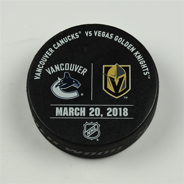 Vegas Golden Knights Warmup Puck<br>March 20, 2018 vs. Vancouver Canucks<br> 2017-18
