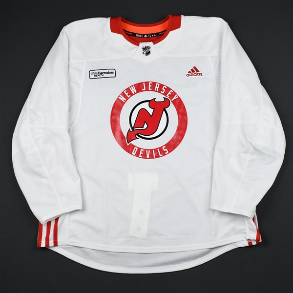 adidas<br>White Practice Jersey w/ RWJ Barnabas Health Patch<br>New Jersey Devils 2017-18<br> Size: 56
