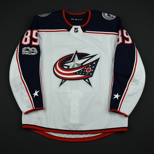 Billitier, Nathan<br>White Set 1 w/ NHL Centennial Patch - Training Camp Only<br>Columbus Blue Jackets 2017-18<br>#89 Size: 54