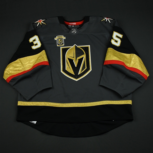 Dansk, Oscar<br>Gray Stanley Cup Playoffs w/ Inaugural Season Patch - Game-Issued (GI)<br>Vegas Golden Knights 2017-18<br>#35 Size: 60G