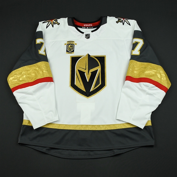 Garrison, Jason<br>White Stanley Cup Playoffs w/ Inaugural Season Patch - Game-Issued (GI)<br>Vegas Golden Knights 2017-18<br>#7 Size: 58