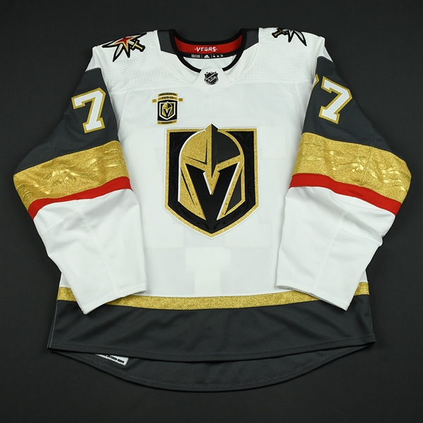 Hunt, Brad<br>White Stanley Cup Playoffs w/ Inaugural Season Patch - Game-Issued (GI)<br>Vegas Golden Knights 2017-18<br>#77 Size: 54