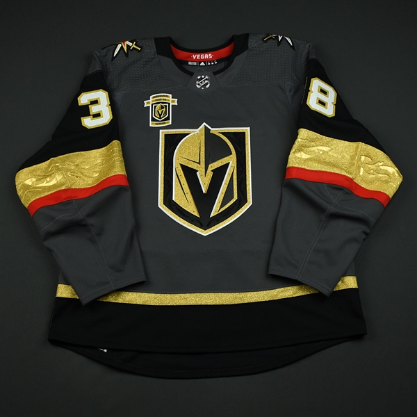 Hyka, Tomas <br>Gray Stanley Cup Playoffs w/ Inaugural Season Patch - Game-Issued (GI)<br>Vegas Golden Knights 2017-18<br>#38 Size: 54
