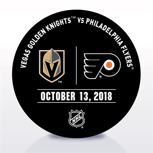 Philadelphia Flyers Warmup Puck<br>October 13, 2018 vs. Vegas Golden Knights<br>Philadelphia Flyers 2018-19<br> 