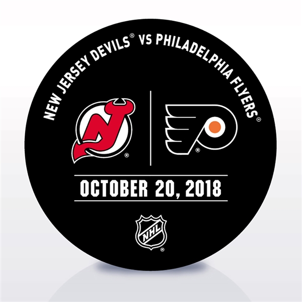 Philadelphia Flyers Warmup Puck<br>October 20, 2018 vs. New Jersey Devils<br>Philadelphia Flyers 2018-19<br> 