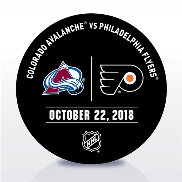 Philadelphia Flyers Warmup Puck<br>October 22, 2018 vs. Colorado Avalanche <br>Philadelphia Flyers 2018-19<br> 