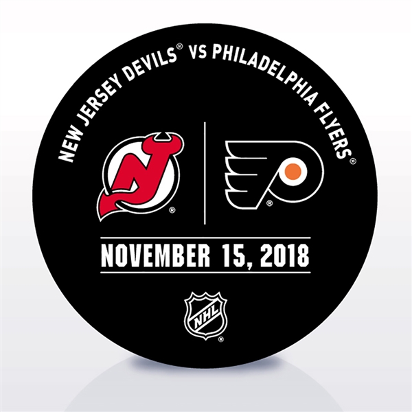 Philadelphia Flyers Warmup Puck<br>November 15, 2018 vs. New Jersey Devils<br>Philadelphia Flyers 2018-19<br> 
