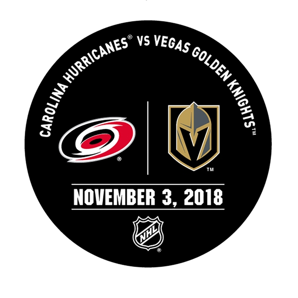 Vegas Golden Knights Warmup Puck<br>November 3, 2018 vs. Carolina Hurricanes<br> 2018-19