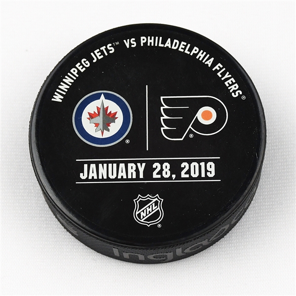 Philadelphia Flyers Warmup Puck<br>January 28, 2019 vs. Winnipeg Jets<br>Philadelphia Flyers 2018-19