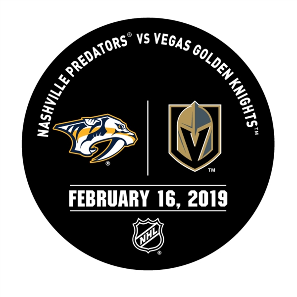 Vegas Golden Knights Warmup Puck<br>February 16, 2019 vs. Nashville Predators<br> 2018-19