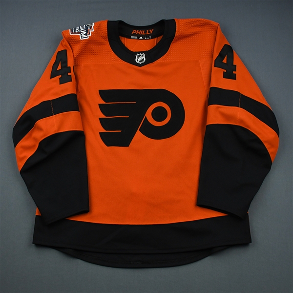 Knight, Corban<br>Orange - Stadium Series - Period 2 - Game-Issued (GI)<br>Philadelphia Flyers 2018-19<br>#44 Size: 54