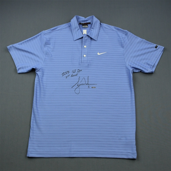 Woods, Tiger *<br>Blue Nike Polo - U.S. Open Third Round  June 14, 2008 - Autographed & Inscribed 2008 US Open 3rd Round<br>Tiger Woods 2008<br> Size: M