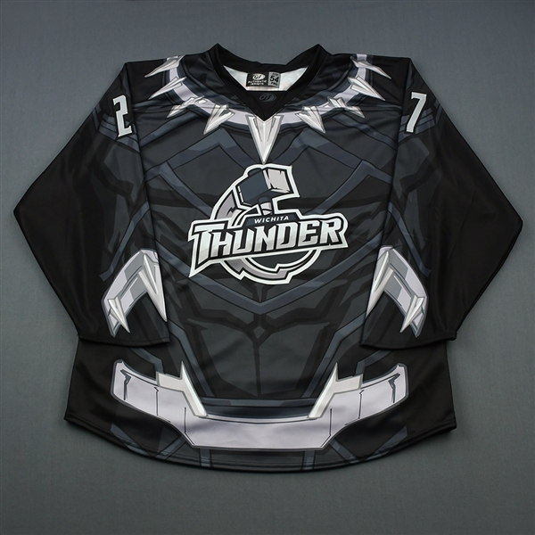 Labbe, Dylan<br>MARVEL Black Panther (Game-Issued) - December 8, 2018 vs. Rapid City Rush (Autographed)<br>Wichita Thunder 2018-19<br>#27 Size: 54