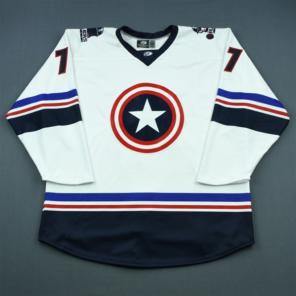 Moldenhauer, Scott<br>White - Captain America - Game-Issued w/Socks<br> 2018-19<br>#77 Size: 56