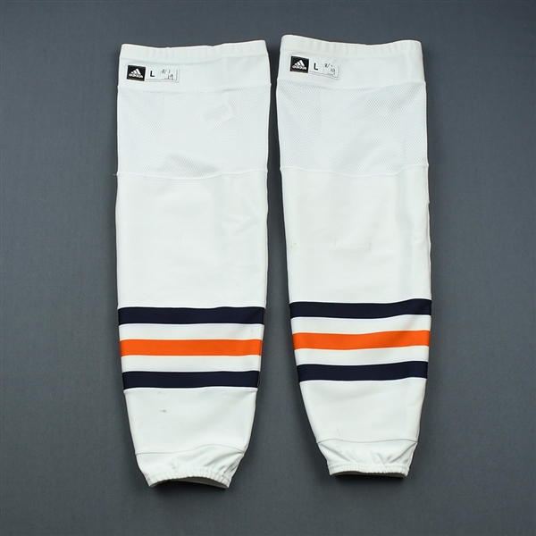 McDavid, Connor<br>White - adidas Socks - January 8, 2019 at San Jose Sharks - PHOTO-MATCHED<br>Edmonton Oilers 2018-19<br>#97 Size: L