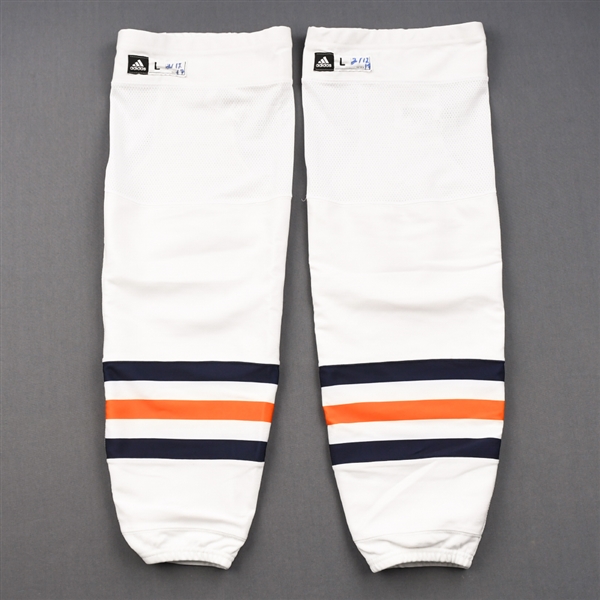 McDavid, Connor<br>White - adidas Socks - December 2, 2017 at Calgary Flames - PHOTO-MATCHED<br>Edmonton Oilers 2017-18<br>#97 Size: L