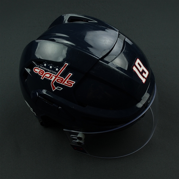 Backstrom, Nicklas <br>Blue, Warrior Helmet w/ Shield<br>Washington Capitals 2017-18<br>#19 Size: Medium