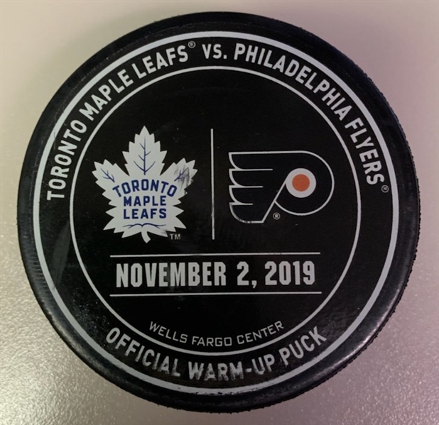 Philadelphia Flyers Warmup Puck<br>November 2, 2019 vs. Toronto Maple Leafs<br>Philadelphia Flyers 2019-20<br>