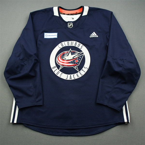 adidas<br>Navy Practice Jersey w/ OhioHealth Patch <br>Columbus Blue Jackets 2018-19<br> Size: 56