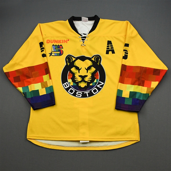 Bender, Lexi<br>Yellow You Can Play w/A - Worn February 15, 2020 vs. Connecticut Whale<br>Boston Pride 2019-20<br>#5 Size: LG