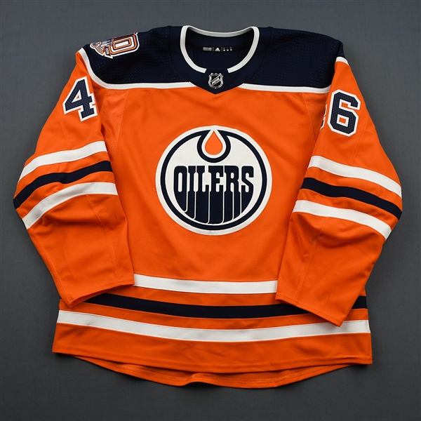 Aberg, Pontus<br>Orange Set 1 w/ 40th Anniversary Patch - Preseason Only<br>Edmonton Oilers 2018-19<br>#46 Size: 56