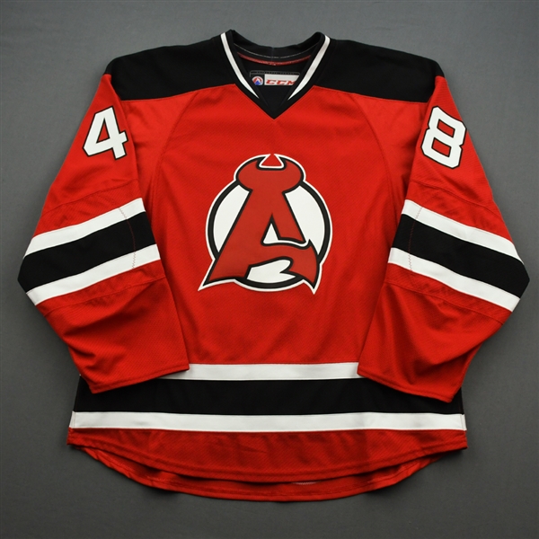 White, Colton *<br>Red - Autographed - Game-Issued (GI)<br>Albany Devils 2016-17<br>#48 Size: 56