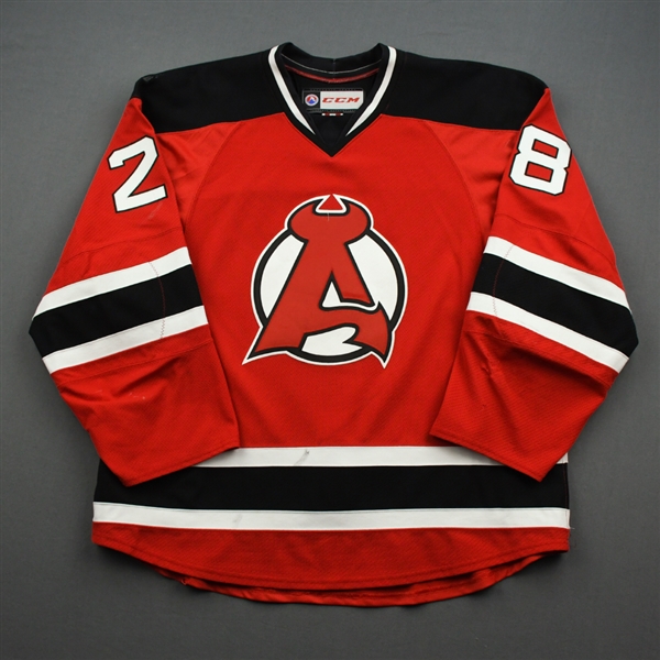 Wood, Miles *<br>Red - Autographed<br>Albany Devils 2016-17<br>#28 Size: 56