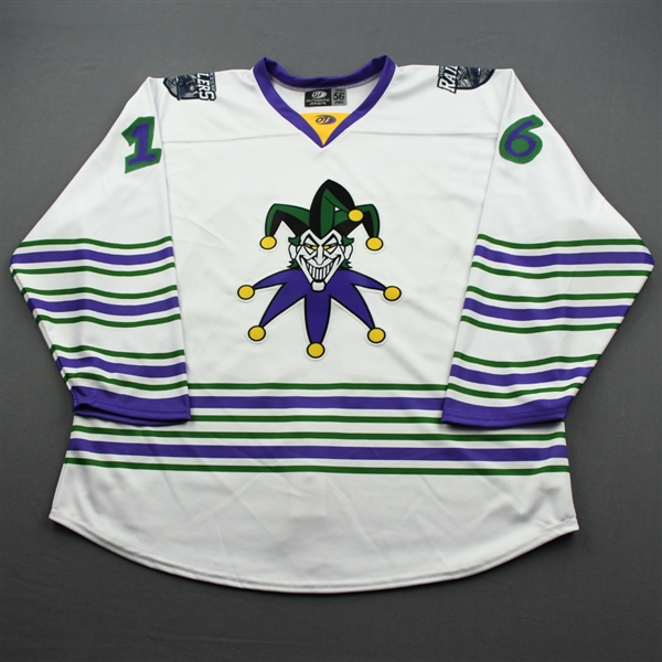 Florentino, Anthony<br>DC Joker (Game-Issued) - December 6, 2019 @ Newfoundland Growlers<br>Worcester Railers 2019-20<br>#16 Size: 56