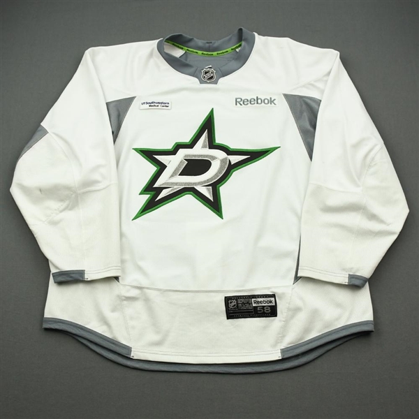 Cracknell, Adam<br>White Practice Jersey w/ UT Southwestern Medical Center Patch - CLEARANCE<br>Dallas Stars <br>#27 Size: 58