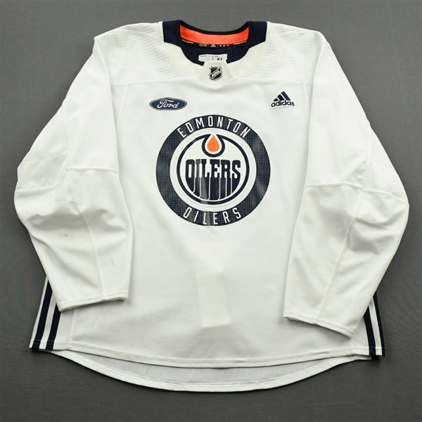 adidas <br>White Practice Jersey w/ Ford Patch<br>Edmonton Oilers 2019-20<br> Size: 56