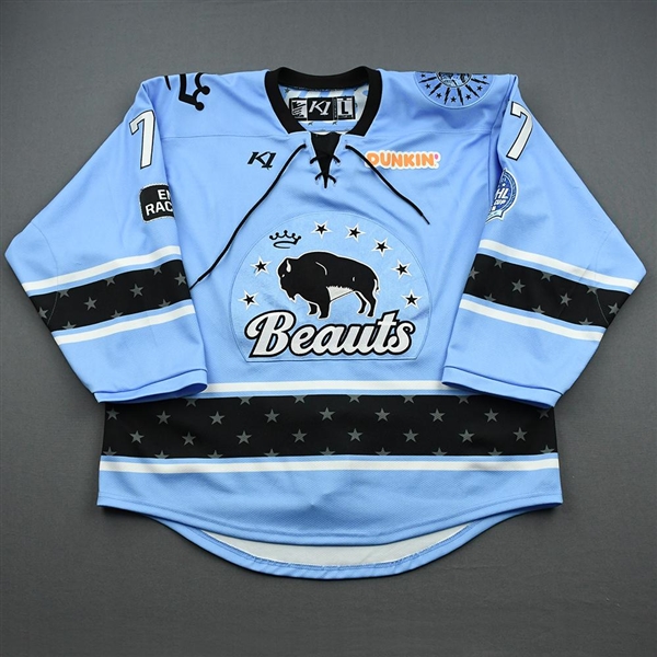 Dove, Whitney<br>Blue Lake Placid Set w/ Isobel Cup & End Racism Patch<br>Buffalo Beauts 2020-21<br>#77 Size:  LG