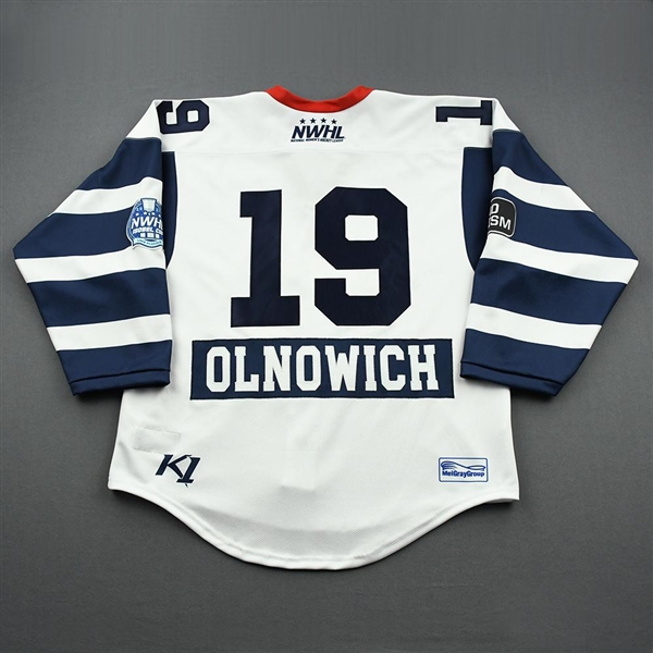 Olnowich, Allie<br>White Lake Placid Set w/ Isobel Cup & End Racism Patch (Game-Issued)<br>Metropolitan Riveters 2020-21<br>#19 Size:  MD