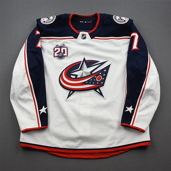 Bayreuther, Gavin<br>White Set 1 w/ 20th Anniversary Patch<br>Columbus Blue Jackets 2020-21<br>#7 Size: 56