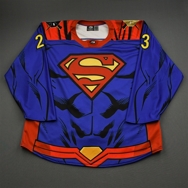 Thow, Aaron<br>DC Superman (Game-Issued) - June 4, 2021 vs. Indy Fuel<br>Wheeling Nailers 2020-21<br>#23 