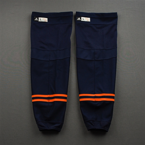 McDavid, Connor<br>Navy - adidas Socks - May 19, 2021 vs. Winnipeg Jets (Round 1 Game 1) - PHOTO-MATCHED<br>Edmonton Oilers 2020-21<br>#97 Size: L